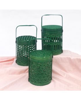 Keranjang Bambu Lebaran 3 Toples dengan Tutup