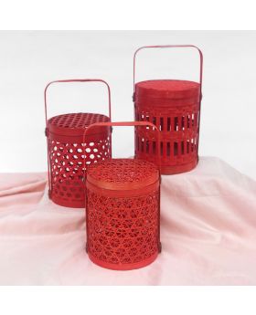 Keranjang Bambu Natal Imlek 3 Toples dengan Tutup