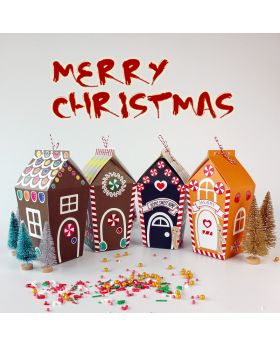 12pcs Kotak Permen/Coklat Box Natal Mix Brown House Xmas