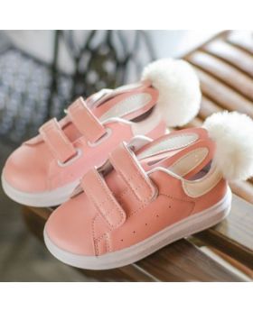 SEPATU ANAK VELCRO BUNNY POM POM SNEAKERS SHOES - Pink