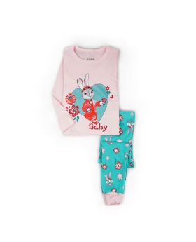 PIYAMA ANAK LENGAN PANJANG 4T - 12T - Lilly Rabbit Flower Garden