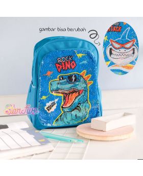 TAS SEKOLAH BACKPACK BISA GANTI GAMBAR STARFIVE - BLUE SHARK/DINO