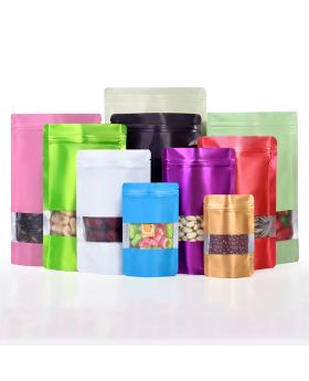 STANDING POUCH ZIPLOCK PLASTIK KLIP MAKANAN WINDOW METALIZE (satuan)- PINK